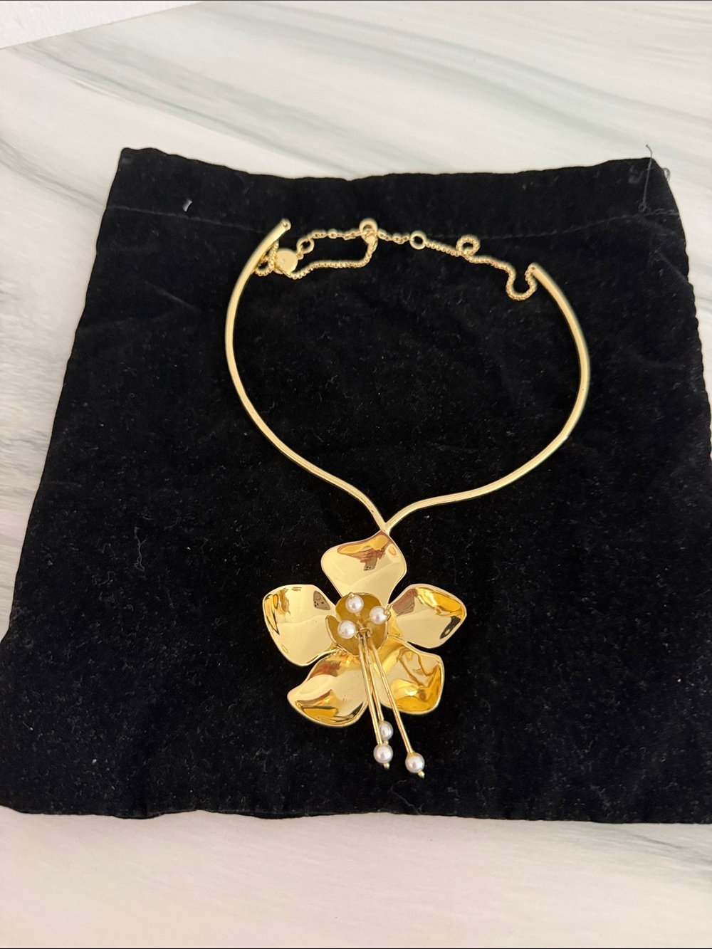 Gold Flower Pendant Necklace with Pearl Accents - Women Jewelry